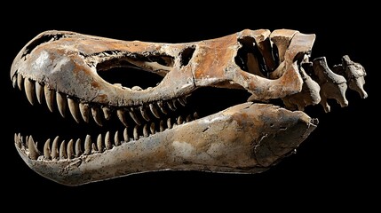 Aufkleber - Detailed close up view of a fossilized hadrosaur dinosaur jaw with worn serrated teeth highlighting the ancient creature s prehistoric dental features and adaptations