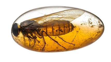 Poster - Detailed close up view of a piece of fossilized amber containing a trapped prehistoric insect specimen preserved for millions of years as a unique natural time capsule and scientific curiosity