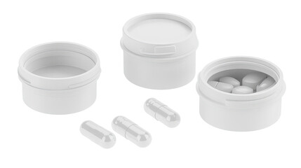 Poster - set of white pill bottles and capsules on a transparent background generative ai
