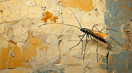 Aufkleber - Detailed close up view of a primitive insect fossil preserved and encased within a shale rock formation