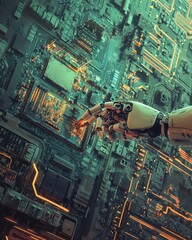 Poster - Robotic Arm Assembling Circuit Board in Hi-Tech Environment
