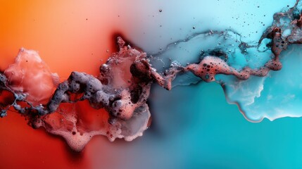 Poster - A bubbling abstract mixture of red and blue tones, creating a dynamic visual with frothy textures and a captivating interplay of colors and shape in a modern style.