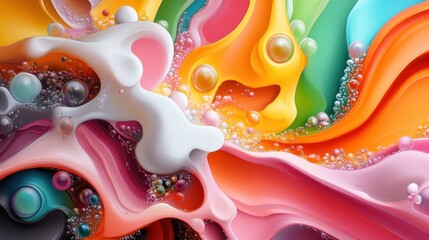 Aufkleber - Vibrant abstract artwork featuring swirling colorful layers with floating bubbles, conveying dynamism and energy with a touch of modern fluid art style.