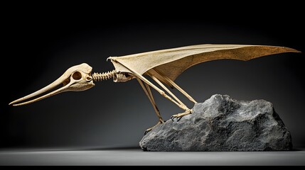 Poster - Detailed fossilized skeleton of an ancient prehistoric pterosaur a flying reptile from the Mesozoic era showcasing its elongated beak and wing bones