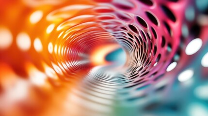 Poster - An abstract tunnel with a punctuated hole pattern, conveying a sense of depth and mystery through its vivid, colorful design and intricate elements.