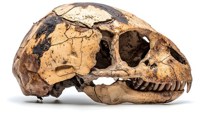 Aufkleber - Detailed profile view of a well preserved Protoceratops dinosaur skull fossil showcasing the intricate bone structure and features of this ancient prehistoric creature