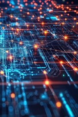Fototapete - Glowing Abstract Network Connections with Nodes