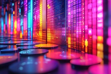 Poster - Abstract Colorful Neon Lights and Shiny Objects in a Dark Environment