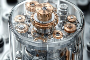 Poster - Closeup of Intricate Gold and Silver Gears Inside Transparent Mechanism