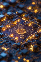 Poster - Close-Up of Intricate Microchip and Circuitry Details