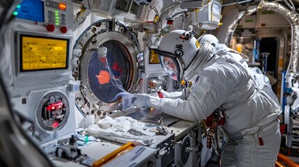 Aufkleber - Engineers Testing Innovative Zero Gravity Space Debris Cleanup Nets in a Simulated Aerospace Environment to Develop Effective Solutions for Satellite and Spacecraft Debris Removal