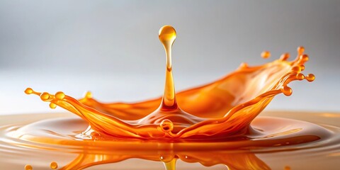 Gentle drip of orange fluid on a clean white surface, creating organic forms., motion, abstract, subtle, purity, contrast