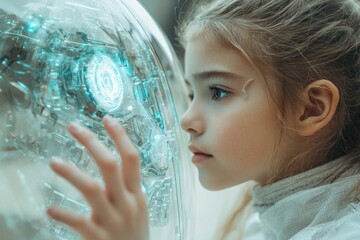 Poster - A Young Girl Gazes at a Glowing Futuristic Orb