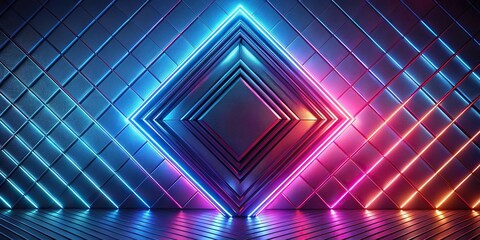 Abstract geometric background with neon metal shine, high angle view