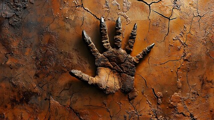 Poster - Fossilized Dinosaur Footprint Displayed as a Single Imprint on a Geological Surface Showcasing the Ancient Remnants of a Prehistoric Creature s Presence in the Distant Past