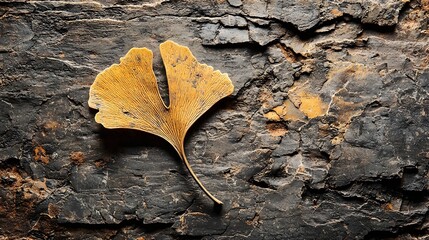 Aufkleber - Fossilized Ginkgo leaf specimen laid flat on a clean minimalist studio background  This ancient preserved plant fossil offers natural scientific and environmental design concepts