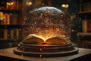 Poster - A Book Under a Glass Dome Filled with Magic Dust