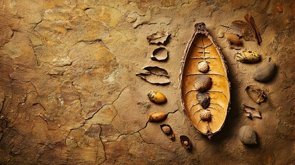 Aufkleber - Fossilized Seed Pod from an Intriguing Ancient Plant Species Discovery   Preserved Relic of Prehistoric Flora Natural Science and Paleontology Concept