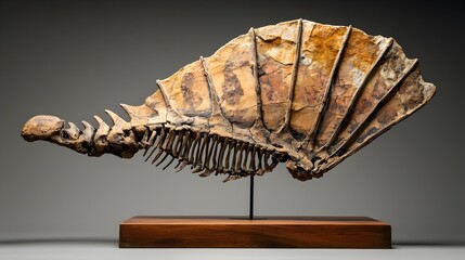 Poster - Fossilized Spine Sail of the Prehistoric Dimetrodon Reptile Displayed Vertically in an Educational Museum Exhibit