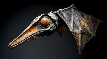 Poster - Fossilized prehistoric pterosaur skeleton with elongated beak and well preserved wing bones discovered during a paleontological expedition