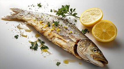 Poster - Freshly Caught Whole Haddock Fish Resting on a White Studio Background with a Soft Elegant Reflection