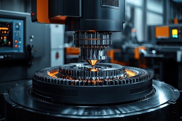 Poster - Close-up of a Circular Industrial Machine with a Rotating Part
