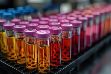 Aufkleber - Close-up of Test Tubes in a Rack with Colored Liquids