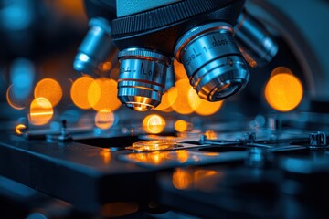 Aufkleber - Close-up of Microscope Lenses with Bokeh Background