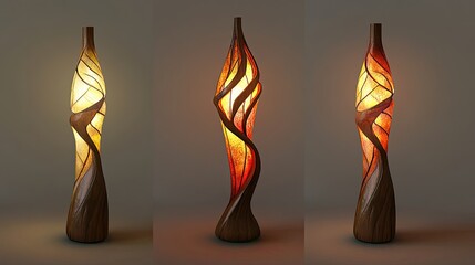 Poster - Elegant Hanging and Floor Lamps Illuminating a Dark Space at Night Generative AI