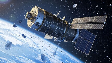 Aufkleber - Future Modular Space Station Focused on Orbital Debris Management and Sustainability Advanced Modules Designed for Orbital Cleaning Recycling and Environmental Conservation in Space