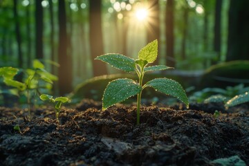 Aufkleber - A Young Sapling Emerging in a Sunlit Forest