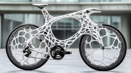 Poster - Graphene Infused Bicycle Frame A Lightweight Durable and Cutting Edge Transportation Innovation  This image showcases a bicycle frame enhanced with revolutionary graphene composite materials