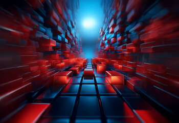 Aufkleber - A tunnel lined with red and blue blocks with a bright light at the end.