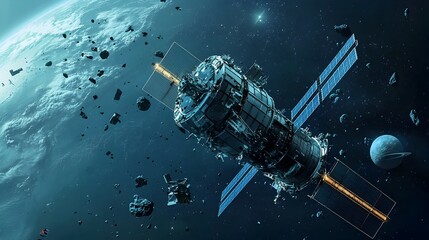 Aufkleber - Innovative Futuristic Space Station with Modular Design Focused on Efficient Debris Management and Environmental Sustainability in Outer Space
