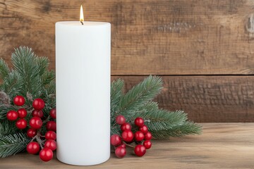 Aufkleber - A Bright White Candle Nestled in a Festive Wreath Creates a Cozy Christmas Atmosphere at Home