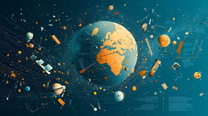 Poster - Layered Orbits An Infographic Depicting the Congested Environment of Earth s Orbit Filled with a Growing Collection of Satellites Space Junk