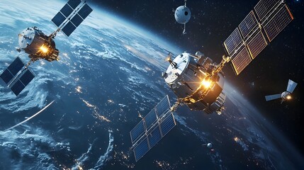 Poster - Massive derelict satellites adrift in the vast expanse of space silently orbiting the Earth as a testament to humanity s technological advancements and the challenges of space