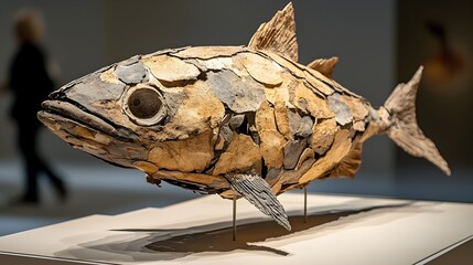 Aufkleber - Mesmerizing Coelacanth Fossil Exhibit Showcases Prehistoric Marine Life and the Delicate Scales of this Extraordinary Extinct Aquatic Creature on Display in a Scientific Museum Setting