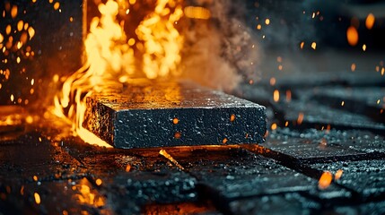 Aufkleber - Molten Aluminum Cooling and Solidifying into Sheets on a Production Line in an Industrial Manufacturing Facility