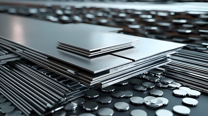 Aufkleber - Molten aluminum pouring and cooling into solid metal sheets on an automated industrial production line in a metalworking factory