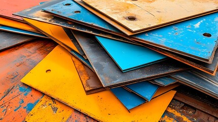 Aufkleber - Neatly Organized Multicolored Metal Sheets Stacked and Stored in a Warehouse for Use in Architectural and Construction Projects