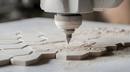 Poster - Neatly arranged tile patterns created through the high pressure shaping process of an industrial manufacturing press showcasing a modern minimalist and uniform design suitable for interior