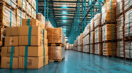 Poster - Orderly arrangement of PVC pipes stored on shelving units in a spacious industrial warehouse setting showcasing efficient logistics and inventory management