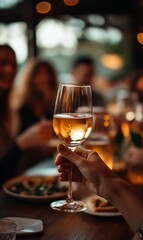 Poster - Elegant Evening Gathering with Friends Clinking Glasses of White Wine : Generative AI