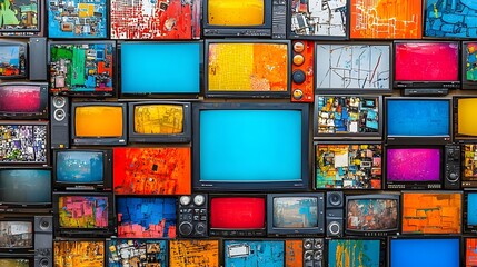 Poster - Rows of modern flat screen TV displays in an electronics store showcasing the latest television technology and multimedia solutions for consumers to explore and compare