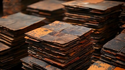 Poster - Rows of neatly stacked ceramic tiles drying in a temperature regulated room showcasing the organized and systematic process of industrial tile production and manufacturing