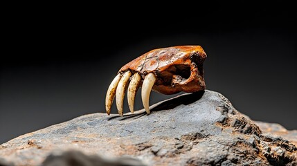 Poster - Saber Toothed Cat Fossil Fang Displayed in Museum Exhibit Showcasing the Powerful Predator s Deadly Teeth from the Prehistoric Era