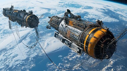Aufkleber - Satellite equipped with specialized nets designed to capture and remove floating space debris helping to maintain a sustainable and secure orbital environment for future space and activities