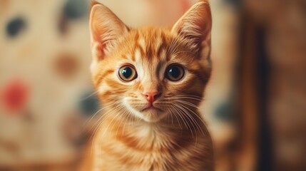Aufkleber - Adorable Ginger Kitten with Wide Eyes and Warm Fuzzy Background : Generative AI