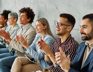 Poster - business woman businesswoman meeting success office applause applauding  teamwork clapping group seminar conference row lecture congress audience training